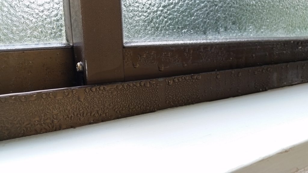 water droplets on the interior of a house window